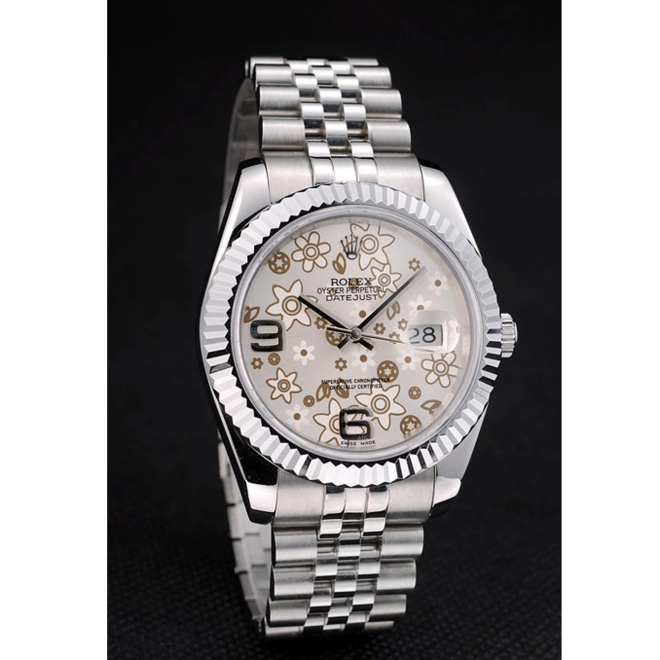 Good copy rolex watches Dial Silver Steel DateJust Rolex Ribbed Flower Stainless 41983 Bezel 0801